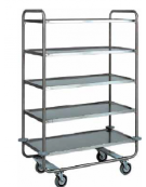 Carrello di servizio in acciaio inox con 4 piani stampati in forma di vassoio cm 109x59x130hCarrello di servizio in acciaio inox