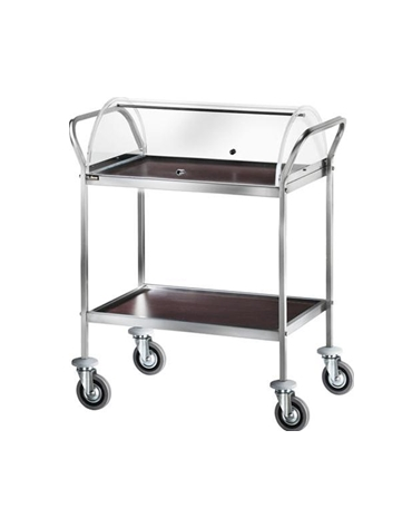 Carrello inox 2 piani in nobilitato con cupola semicircolare colore wengè cm 90x57x112h