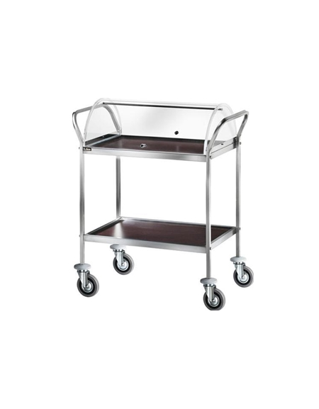 Carrello inox 2 piani in nobilitato con cupola semicircolare colore wengè cm 90x57x112h