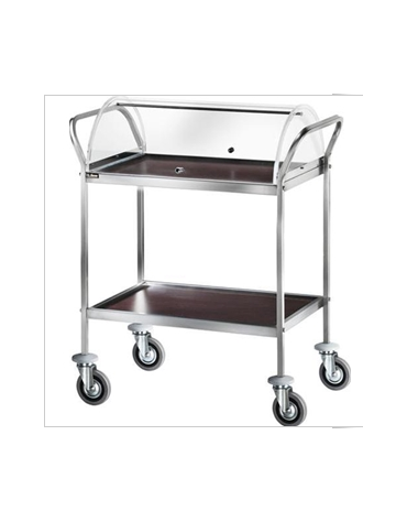 Carrello inox 2 piani in nobilitato con cupola semicircolare colore wengè cm 110x57x112h