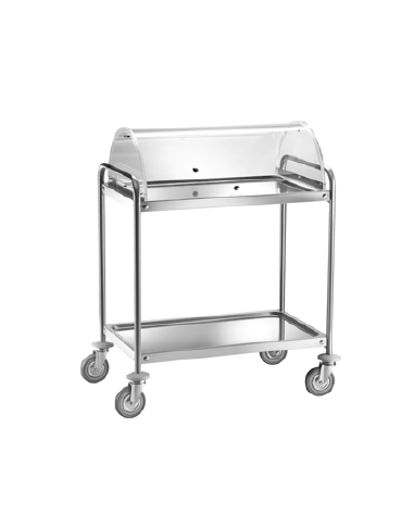 Carrello di servizio in acciaio inox 2 piani stampati con cupola semicircolare cm 92x59x108h