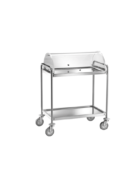 Carrello di servizio in acciaio inox 2 piani stampati con cupola semicircolare cm 92x59x108h