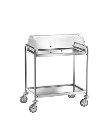 Carrello di servizio in acciaio inox 2 piani stampati con cupola semicircolare cm 112x59x108h