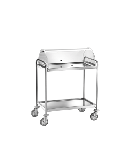 Carrello di servizio in acciaio inox 2 piani stampati con cupola semicircolare cm 112x59x108h