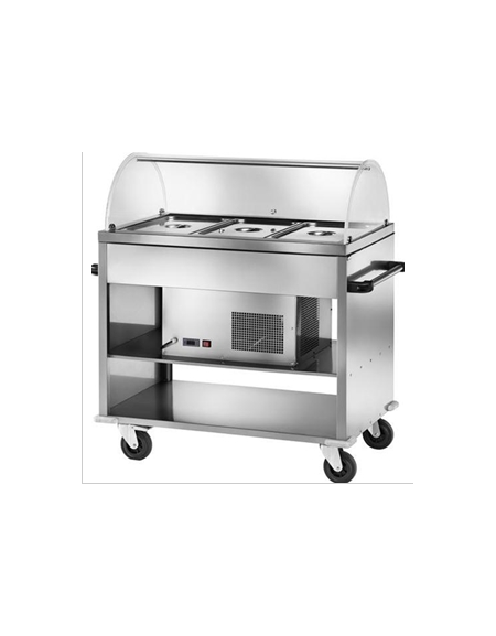 Carrello espositore refrigerato in acciaio inox GN1/1 con cupola in plexiglass cm 124x72x126 h