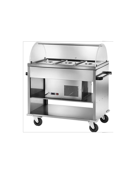 Carrello espositore refrigerato in acciaio inox GN1/1 con cupola in plexiglass cm 124x72x126 h