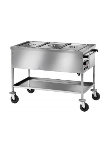 Carrello termico inox bagnomaria a temperatura differenziata 3x1/1 GN cm 117x67x85h