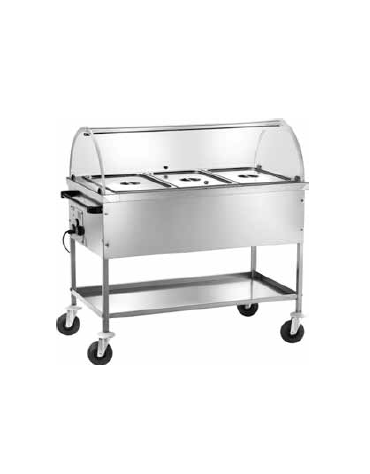 Carrello termico inox bagnomaria con cupola in plexiglass 3x1/1 GN cm 117x67x114h