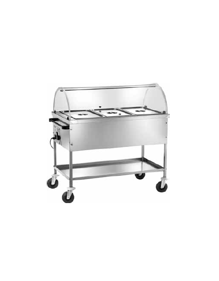 Carrello termico inox bagnomaria con cupola in plexiglass 3x1/1 GN cm 117x67x114h