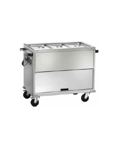 Carrello termico armadiato con temparatura differenziata in acciaio inox bagnomaria 3x1/1 GN cm 130x68x92h