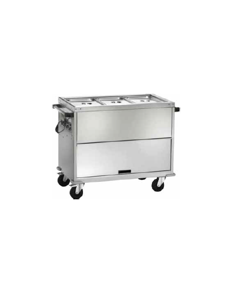 Carrello termico armadiato con temparatura differenziata in acciaio inox bagnomaria 3x1/1 GN cm 130x68x92h