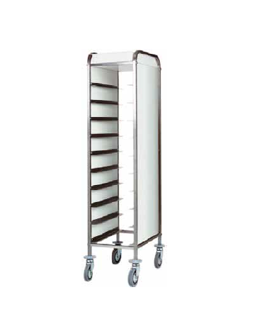 Carrello portavassoi rinforzato inox - pannelli laterali perfex bianco-10 vassoi  GN cm 38x62x175h