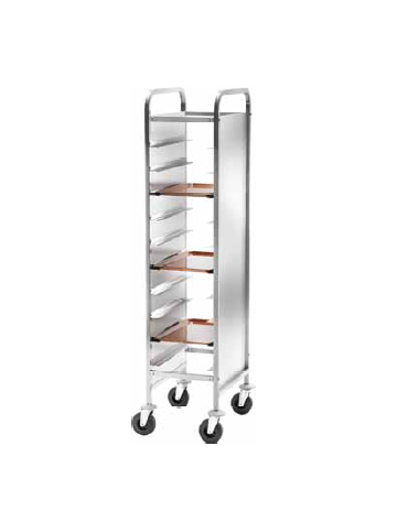 Carrello portavassoi rinforzato inox - pannelli laterali inox-10 vassoi  GN cm 38x62x175h