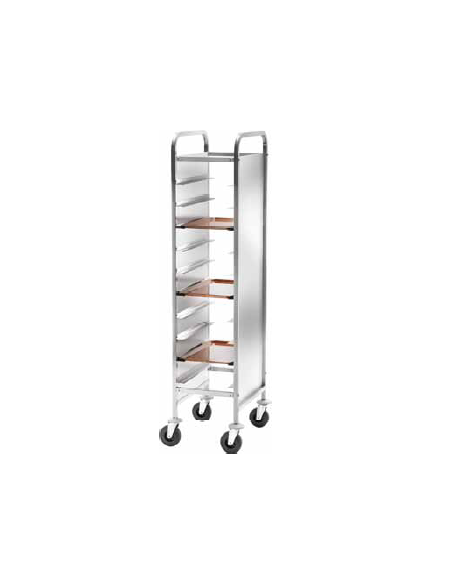 Carrello portavassoi rinforzato inox - pannelli laterali inox-10 vassoi  GN cm 38x62x175h