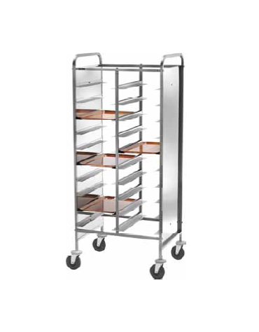 Carrello portavassoi rinforzato inox-pannelli laterali inox-20 vassoi GN cm 74x62x175h