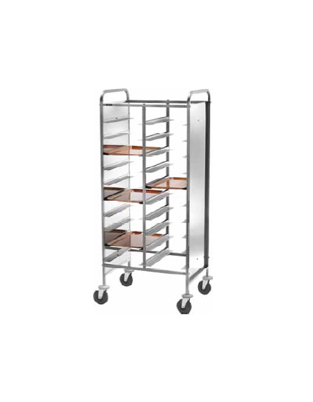 Carrello portavassoi rinforzato inox-pannelli laterali inox-20 vassoi GN cm 74x62x175h