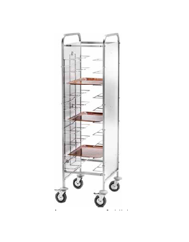 Carrello portavassoi universale inox con pareti laterali inox - 10 vassoi cm 52x62x175h