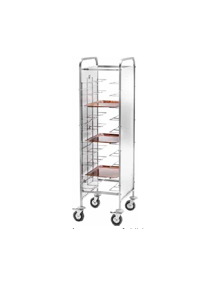 Carrello portavassoi universale inox con pareti laterali inox - 10 vassoi cm 52x62x175h