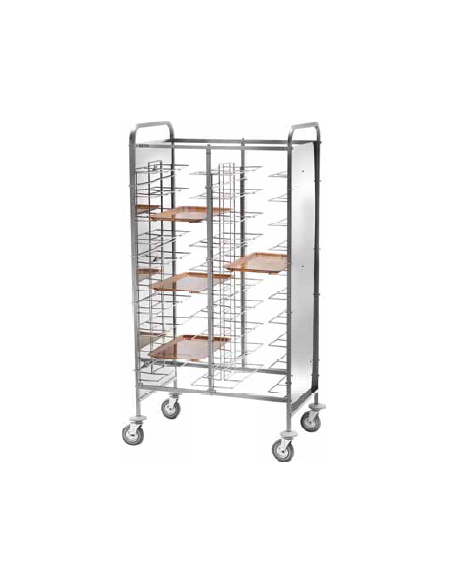 Carrello portavassoi universale inox con pareti laterali inox-20 vassoi cm 95x62x175h