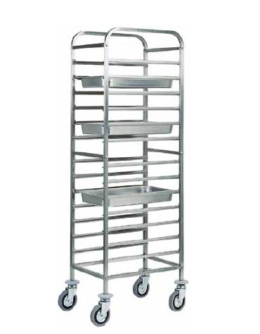 Carrello portateglie inox - Portata  14 teglie GN 1/1 cm 45x66x182 h