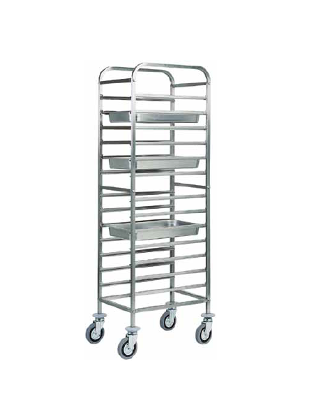 Carrello portateglie inox - Portata  14 teglie GN 1/1 cm 45x66x182 h