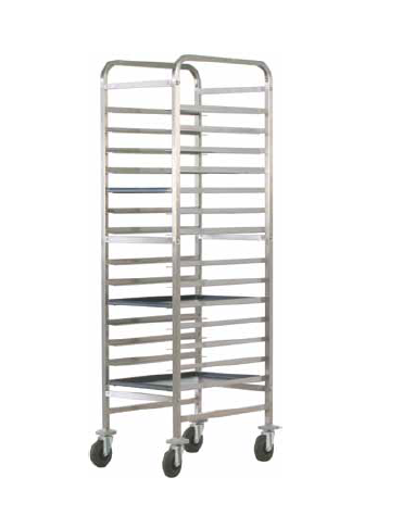 Carrello portateglie inox rinforzato - Portata 14 teglie 60x40 cm 53x72x182h