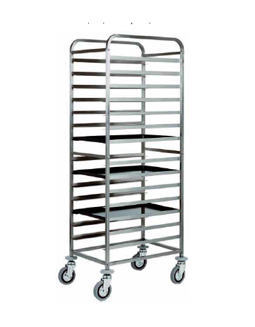 Carrello portateglie in acciaio inox - portata 14  teglie 60x40 cm 51x80x177 h