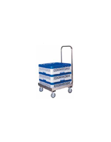 Carrello vasca portacestelli inox con manico, senza Manico per conduzione cm 52x52x20h