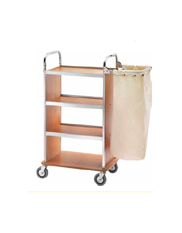 Carrello portabiancheria inox, 4 ripiani in laminato colore wengè cm 70/100x50x123h