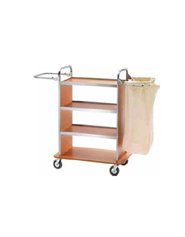 Carrello portabiancheria per pulizie in acciaio inox, ripiani in laminato CM 90/143x50x123h