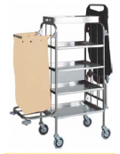 Carrello portabiancheria, multiuso inox. 4 piani. Cassetta portaoggetti, sacco, porta scope cm 82/152x50x158h