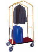 Carrello porta valigie con appendiabiti. Acciaio ottonato cm 95x55x183h