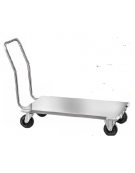 Carrello per il trasporto pesante. Pianale in lamiera di acciaio inox, singolo manico smontabile cm 61x122x90h