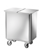 Tramoggia su ruote in acciaio inox. Coperchio asportabile. con separatore interno. Cm 61x40x73h