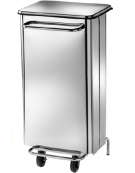 Pattumiera rettangolare inox con 2 ruote. Pedale, estrazione sacco anteriore. Litri: 70 cm 49x50x79h