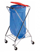 Carrello pattumiera "X" verniciato con portaoggetti. Attacco rotondo coperchio in plastica, cestino porta oggetti plastificato. 