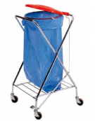 Carrello pattumiera "X" cromato con pedale. Attacco rotondo coperchio in plastica. cm 58x56x102h