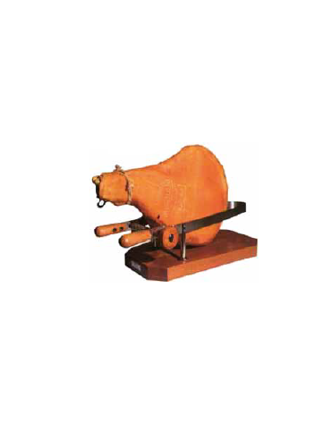 Morsa per prosciutto in Acciaio inox, supporto e manici in legno pregiato. CM 58x25x19h