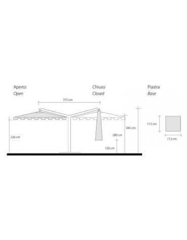 Ombrellone palo laterale a quattro braccia - Dimensione singolo ombrellone cm 400x400