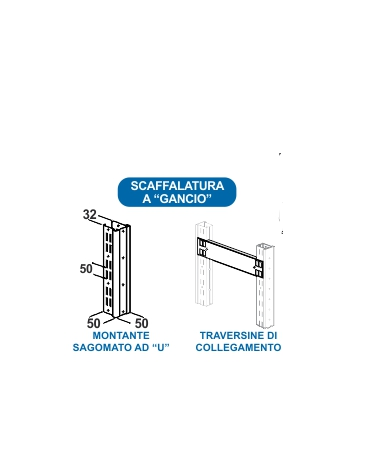 Scaffale metallico in acciaio 6 ripiani cm 70x30x300h - Montaggio a gancio