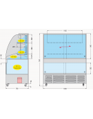 Carrello\espositore refrigerato statico Dimensioni: larghezza mm.1408, profondità mm.750, altezza mm.1750.