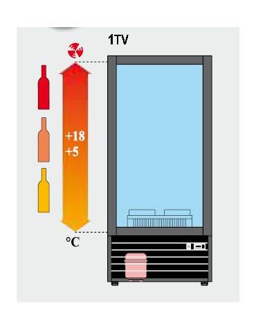 Vetrina refrigerata per vini Dimensioni: larghezza mm.723, profondità mm.550, altezza mm.1955.