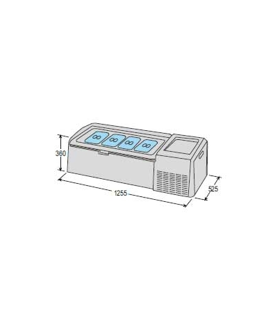 Espositore da banco per gelato 4 vaschette mm 1255x525x360h