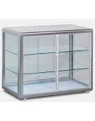 Vetrinetta espositiva neutra colore argento con porte basculanti self service mm 900x543x715h