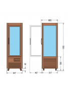 Vetrina espositiva verticale refrigerata in legno colore noce con ripiani in cristallo 607x660x1850h