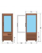 Vetrina espositiva verticale refrigerata in legno colore noce con ripiani in cristallo mm 700x730x1850h