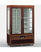 Vetrina espositiva verticale refrigerata in legno colore noce, con ripiani rotanti in vetro e griglie mm 1142x660x1850h