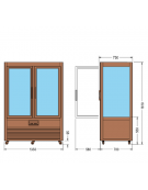 Vetrina espositiva verticale refrigerata in legno colore noce, con ripiani a griglia mm 1350x730x1810h