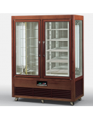 Vetrina espositiva verticale refrigerata in legno colore noce, con ripiani rotanti in vetro e griglie mm 1350x730x1810h