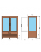 Vetrina espositiva verticale refrigerata in legno colore noce, con ripiani rotanti in vetro e griglie mm 1350x730x1810h